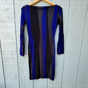 Isabel De Pedro Striped Wave Bodycon Jersey Knit Mini Dress size 6 Blue Black